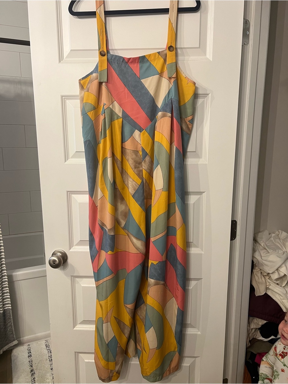 SHEIN Multicolor Geometric Print Jumpsuit — Yellow, Blue, Pink, Cream